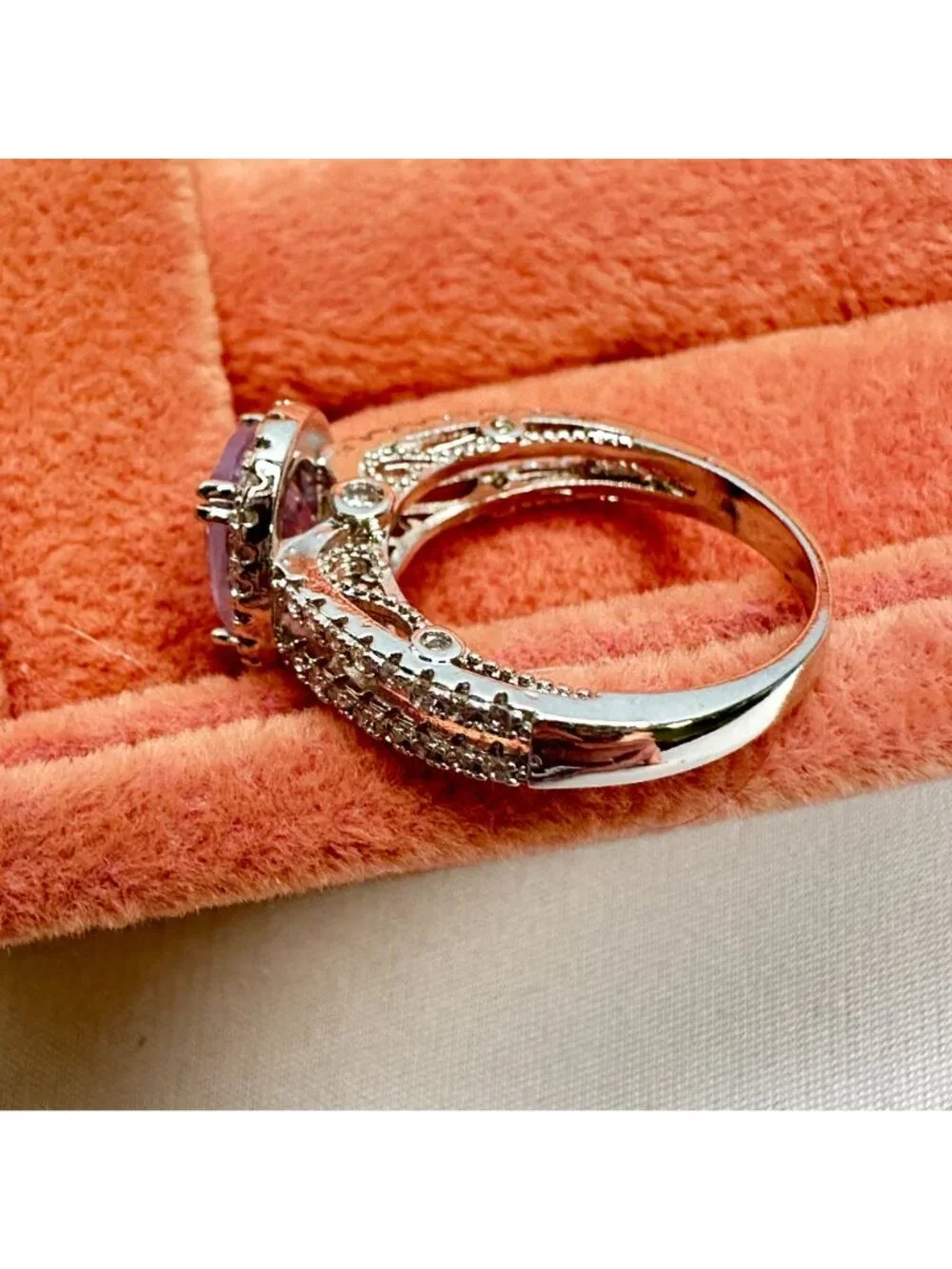 Silver-Tone Halo CZ Cathedral Engagement Ring Size 6 Sparkling Cubic Zirconia